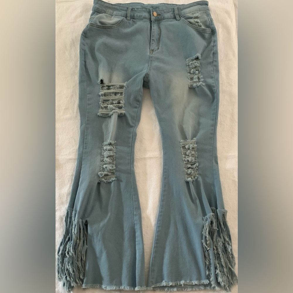 Women's Ripped Blue Jean Denim Pants Size XL